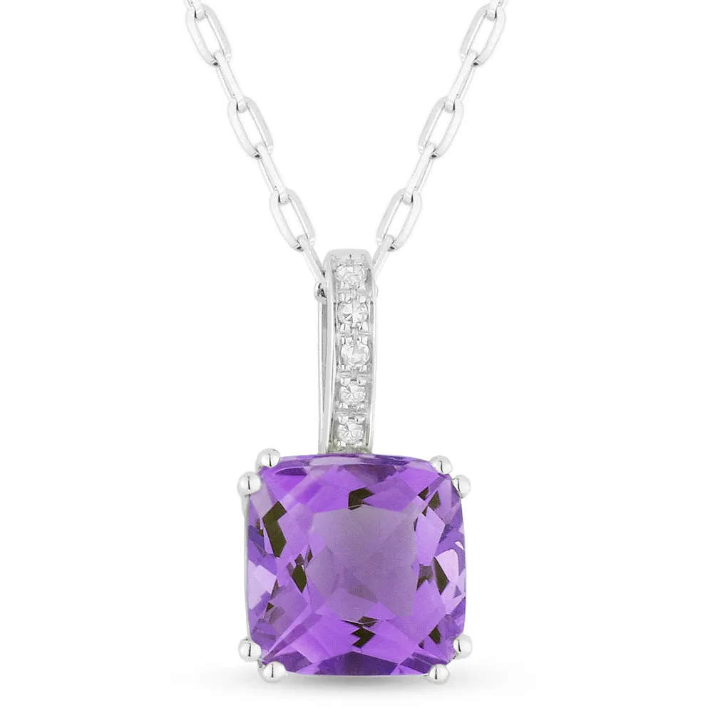 0.70Ct Amethyst 16"pendant Necklace In 14K White Gold