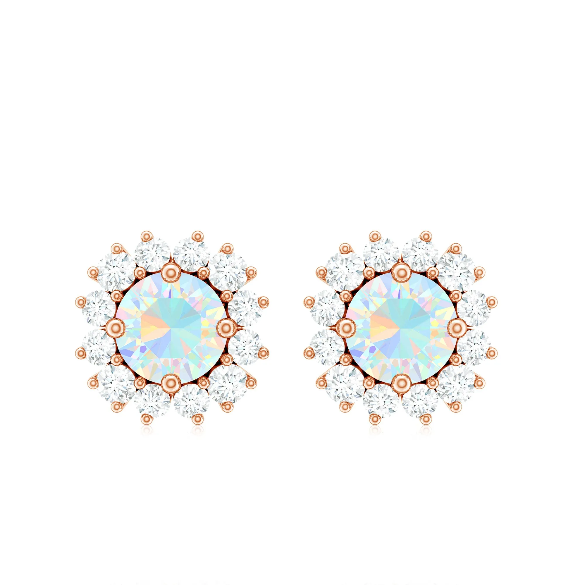 1 CT Ethiopian Opal and Diamond Halo Stud Earrings