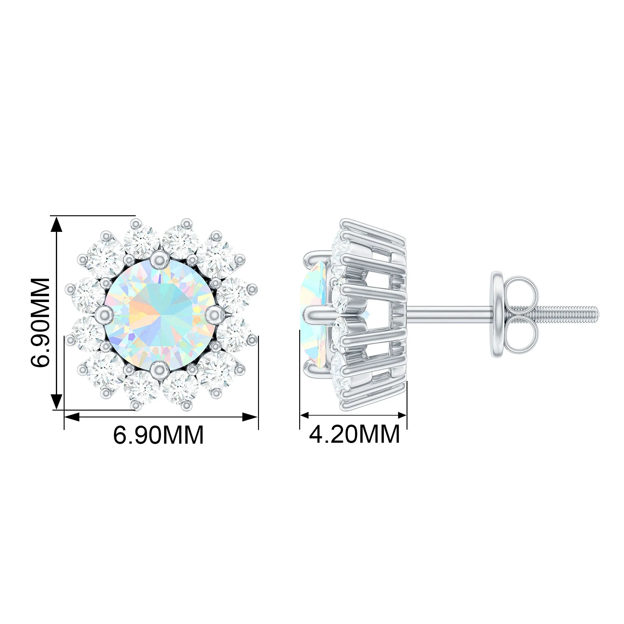 1 CT Ethiopian Opal and Diamond Halo Stud Earrings