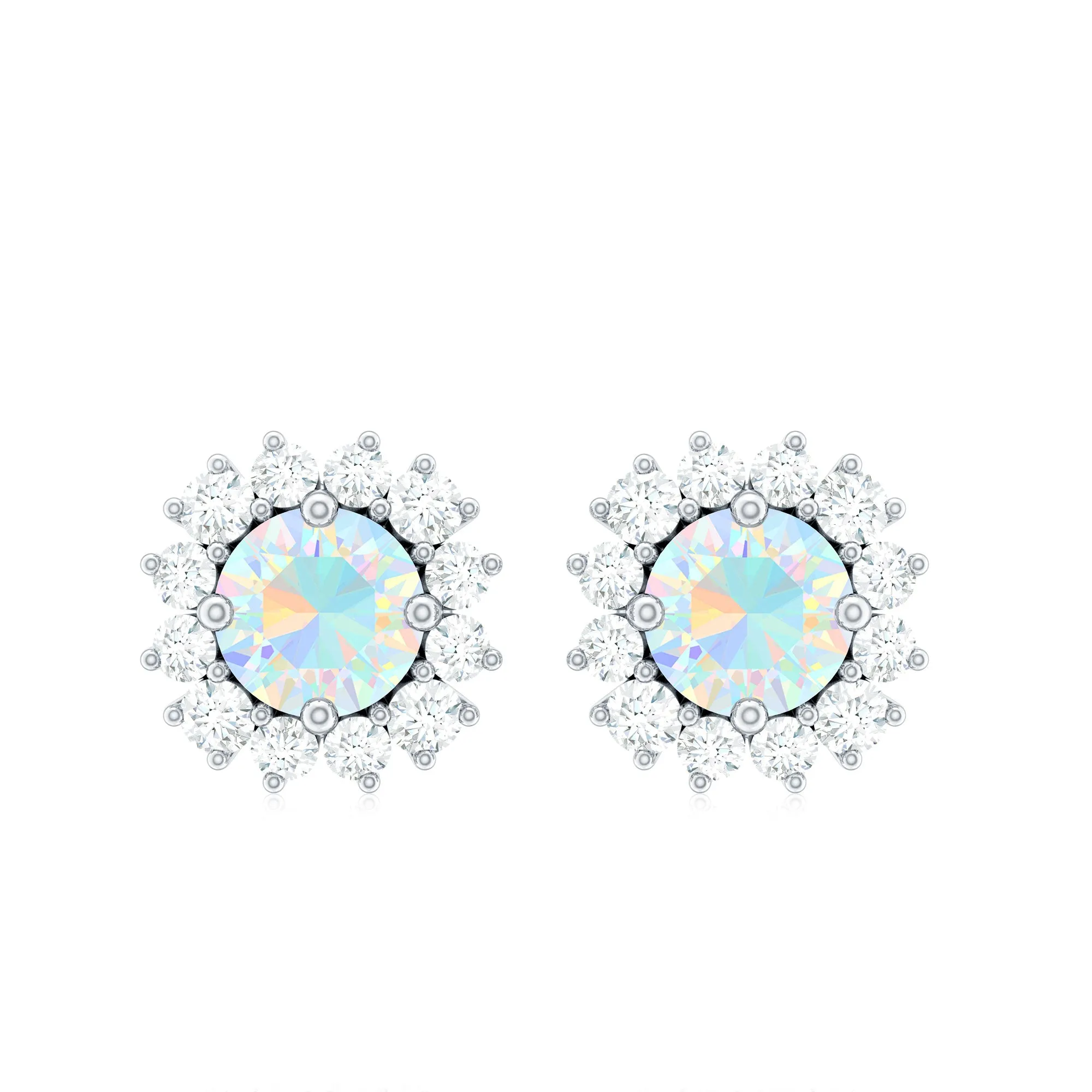 1 CT Ethiopian Opal and Diamond Halo Stud Earrings