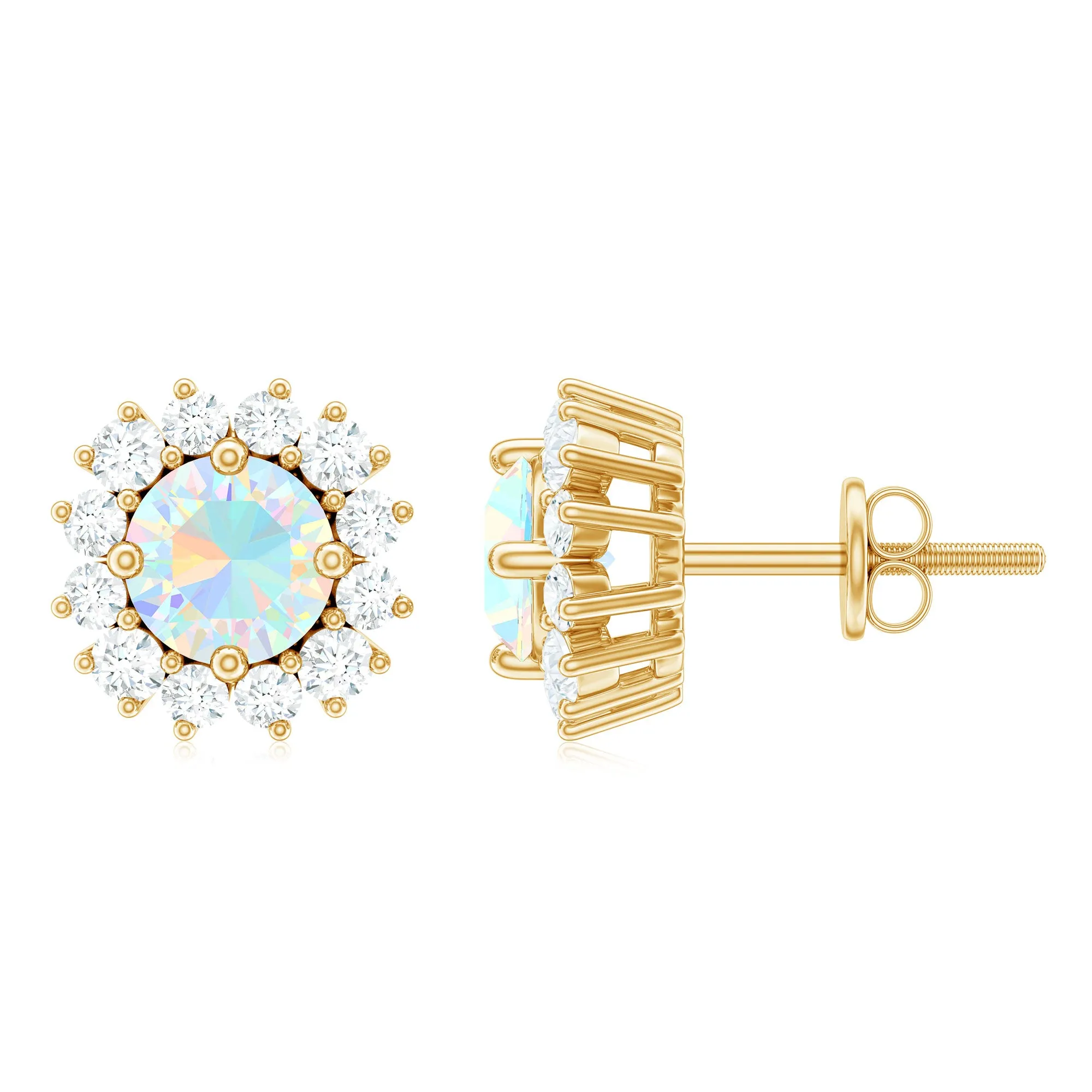 1 CT Ethiopian Opal and Diamond Halo Stud Earrings