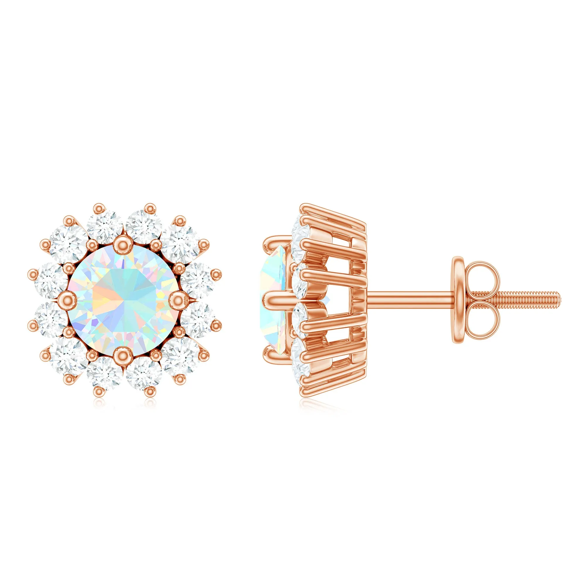 1 CT Ethiopian Opal and Diamond Halo Stud Earrings