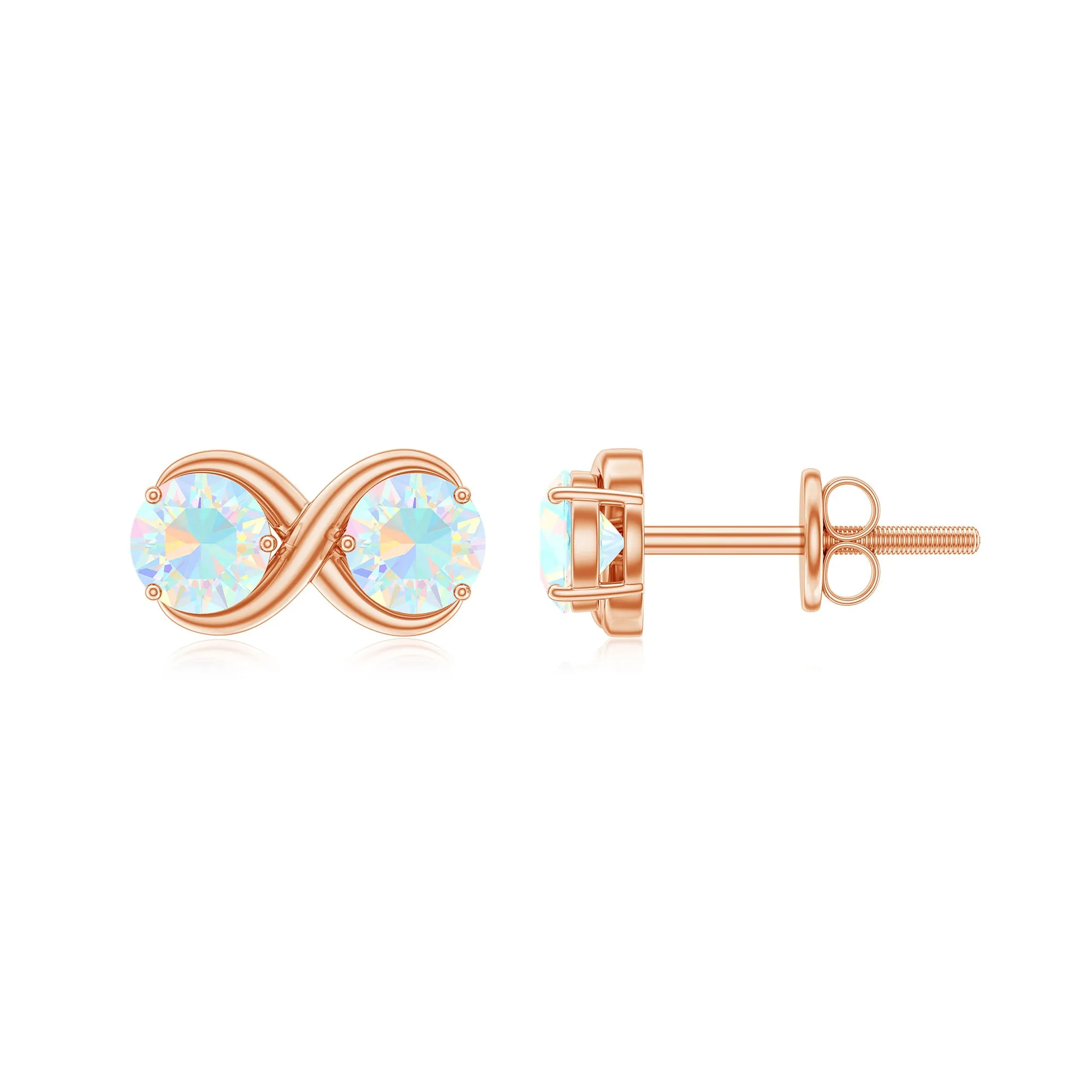 1 CT Simple Ethiopian Opal Two Stone Infinity Stud Earrings