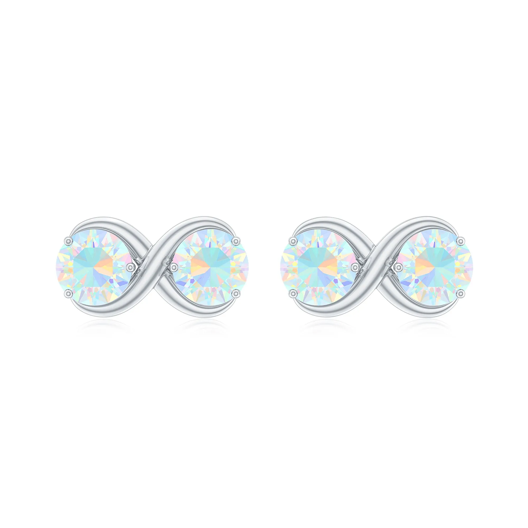 1 CT Simple Ethiopian Opal Two Stone Infinity Stud Earrings