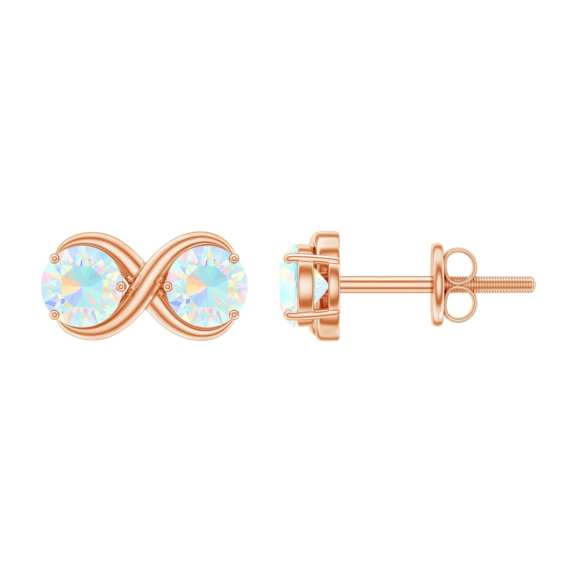 1 CT Simple Ethiopian Opal Two Stone Infinity Stud Earrings