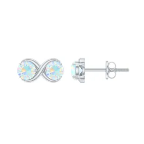 1 CT Simple Ethiopian Opal Two Stone Infinity Stud Earrings