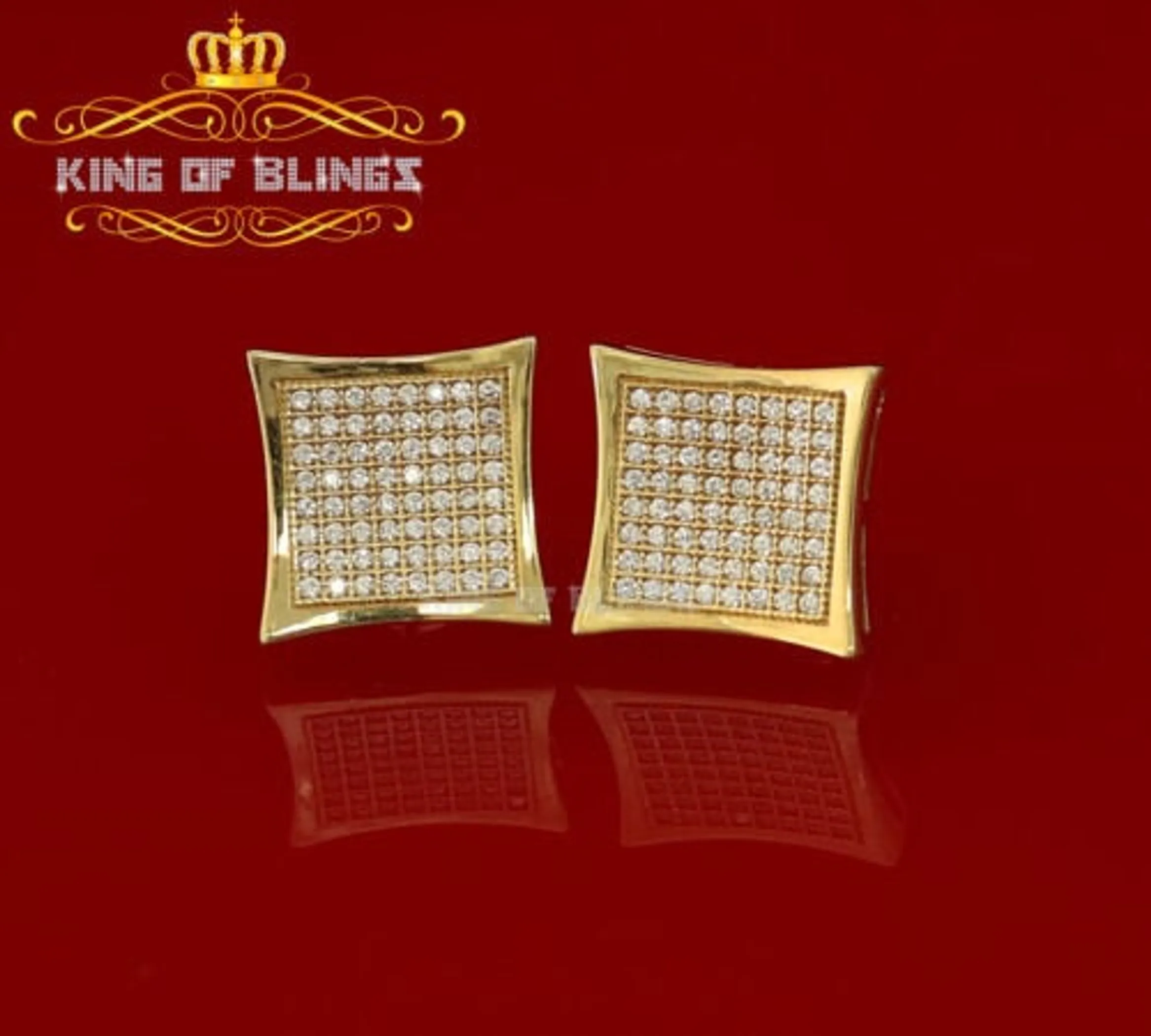 10K Yellow Gold Finish in Silver With Lab Created Square Men's Stud Earrings