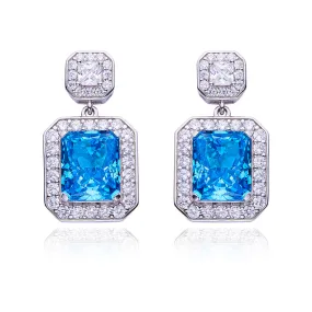 13.5Carat Rectangle Blue Zircon Halo Drop Earrings