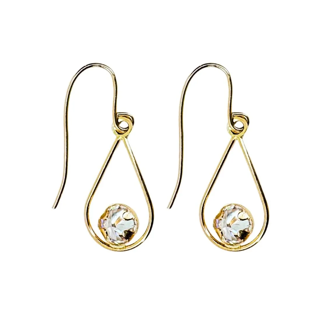 14k Gold CZ Teardrop Dangle Earrings