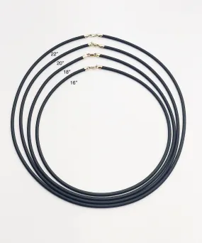 14K Gold Filled & Black Rubber Necklaces. 16", 18", 20", 22" available.