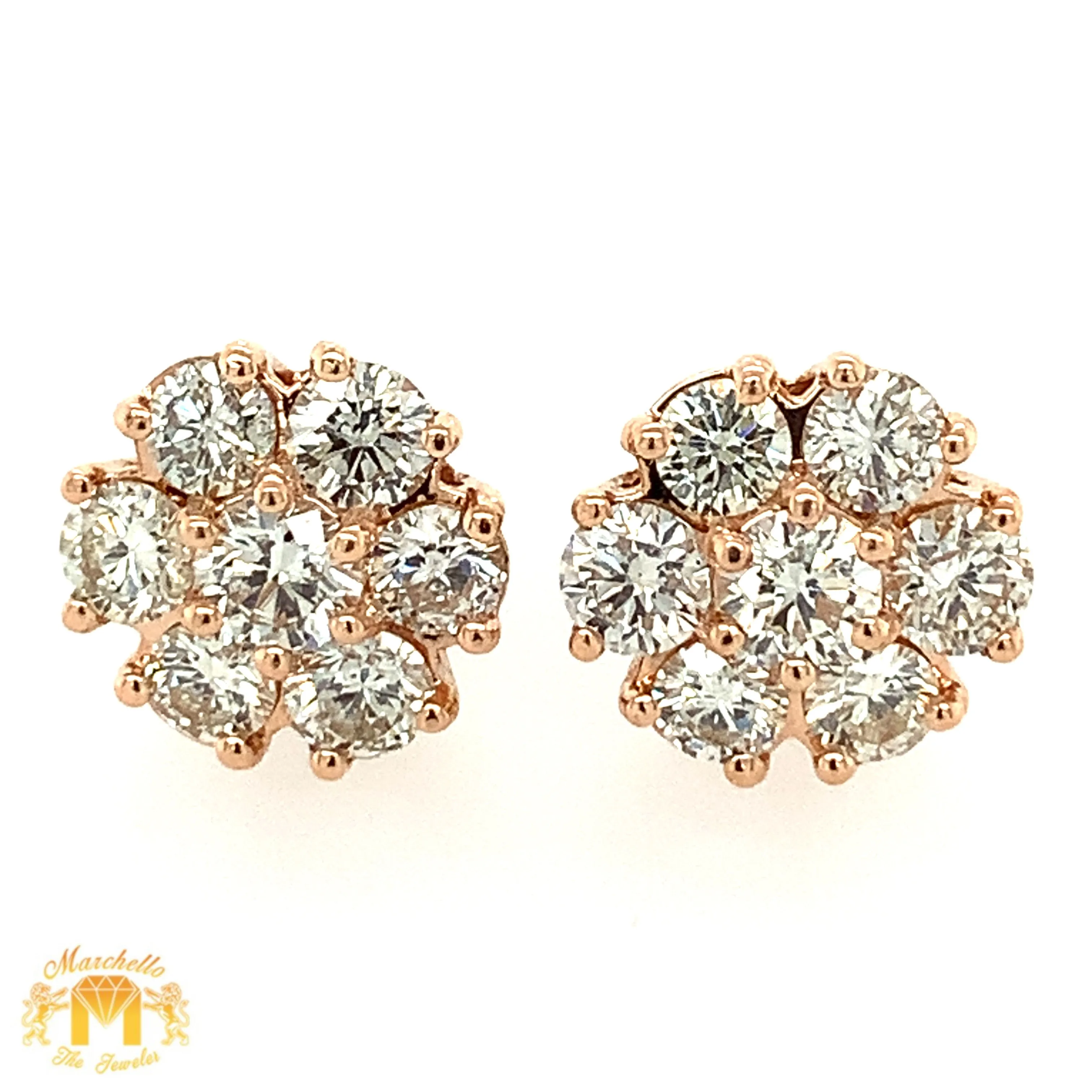 14k Gold Round Diamond Earrings (clover setting, pick gold color)