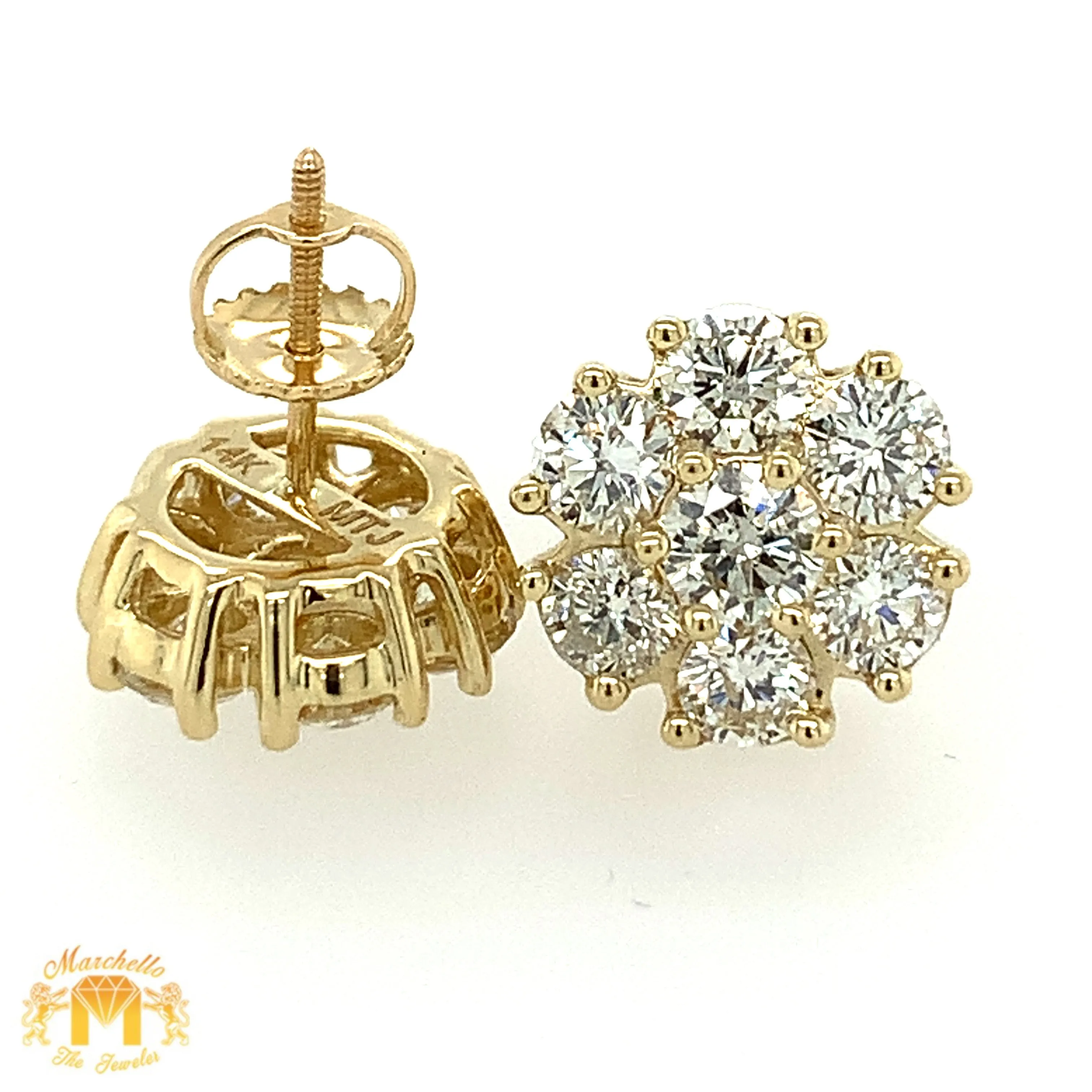 14k Gold Round Diamond Earrings (clover setting, pick gold color)