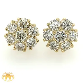 14k Gold Round Diamond Earrings (clover setting, pick gold color)