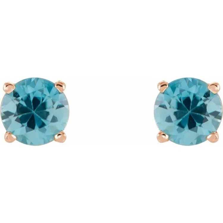 14K Rose 5 mm Natural Blue Zircon Stud Earrings with Friction Post