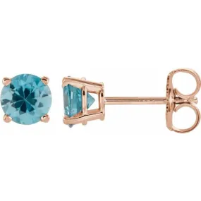 14K Rose 5 mm Natural Blue Zircon Stud Earrings with Friction Post