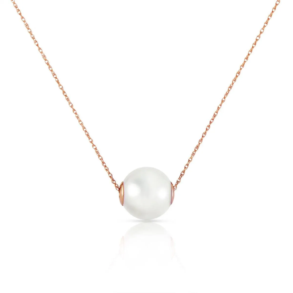 14K Solid Rose Gold Necklace w/ 16.0 mm White Shell Pearl