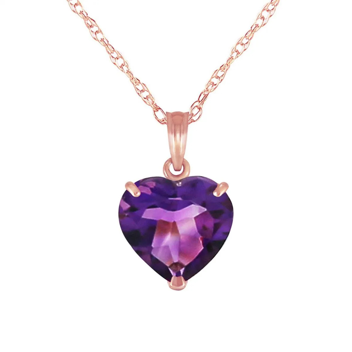 14K Solid Rose Gold Necklace w/ Natural 10mm Heart Amethyst