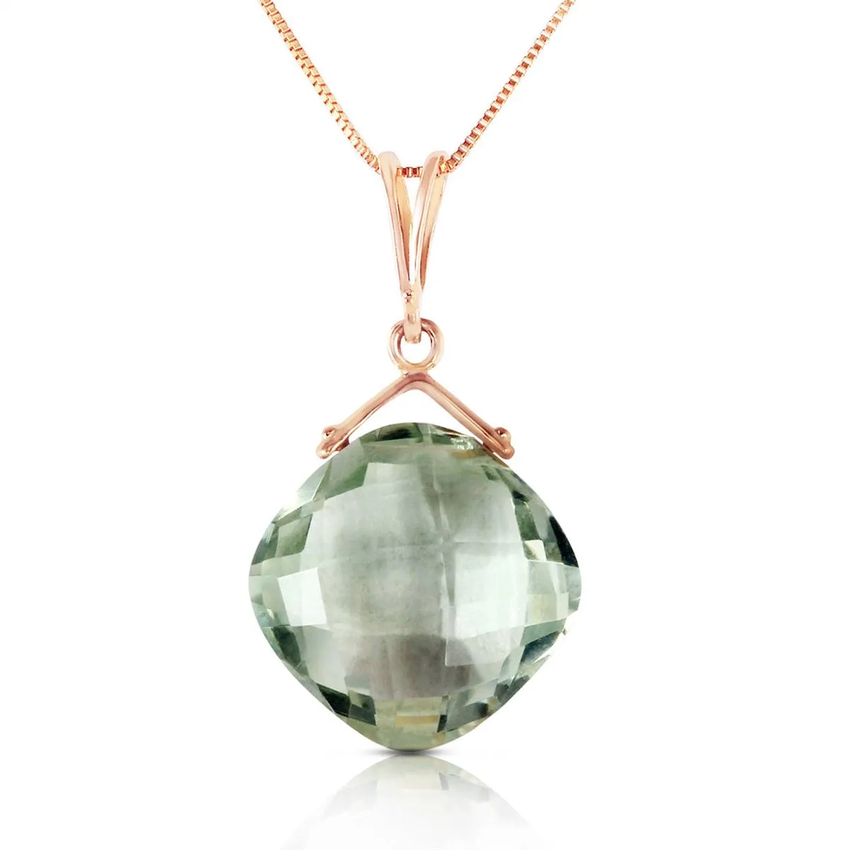 14K Solid Rose Gold Necklace w/ Natural Checkerboard Cut Green Amethyst