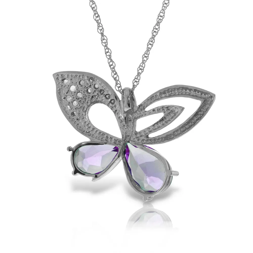 14K Solid White Gold Butterfly Necklace Natural Diamond & Amethyst