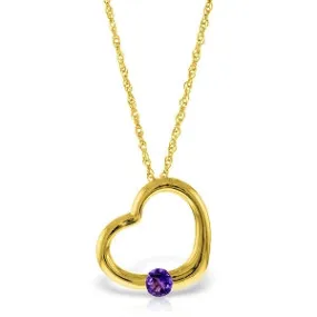 14K Solid Yellow Gold Heart Necklace w/ Natural Amethyst