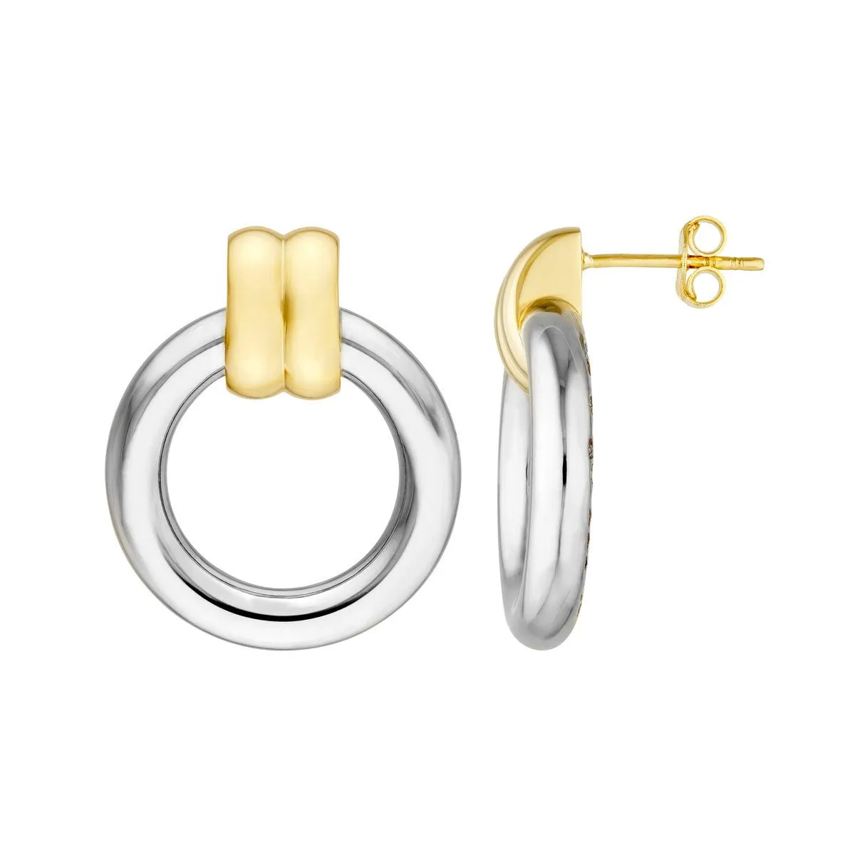 14K Two-Tone Gold Dangle Hoop Earrings