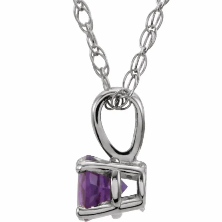 14K White 3 mm  Natural Amethyst Youth Solitaire 14" Necklace