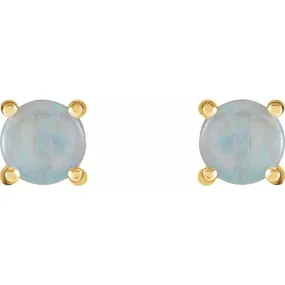 14K Yellow 6 mm Natural White Opal Earrings