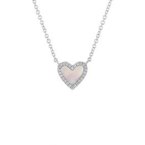 14KT GOLD DIAMOND OUTLINE MOTHER OF PEARL HEART NECKLACE