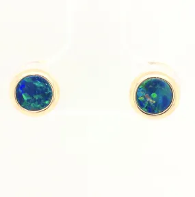 14KY  5mm Round Australian Opal Doublet Stud Earring Pair