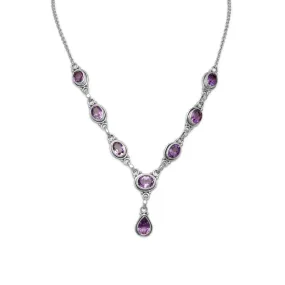 15" 1" Extension Oval and Pear Shape Amethyst Necklace