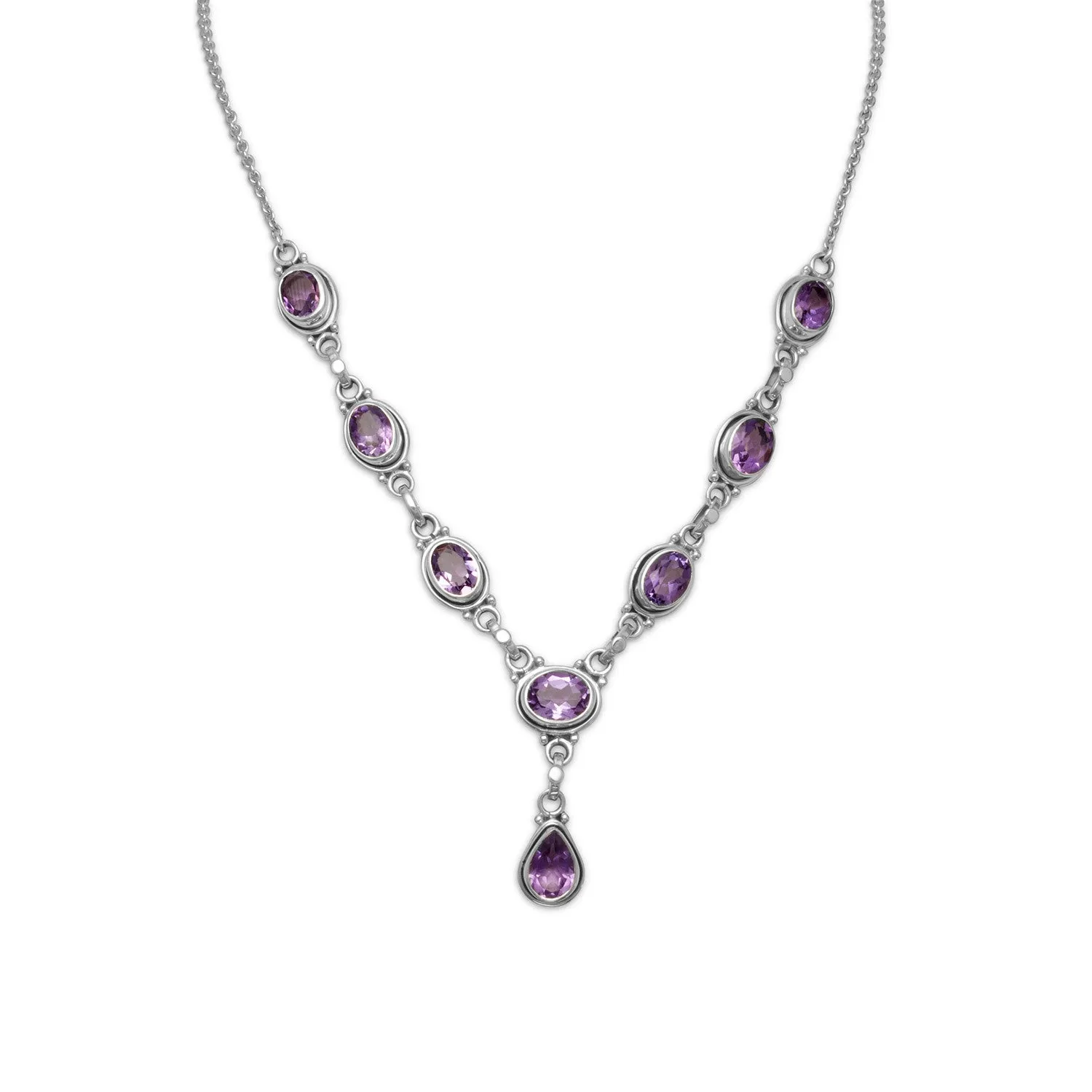 15" 1" Extension Oval and Pear Shape Amethyst Necklace