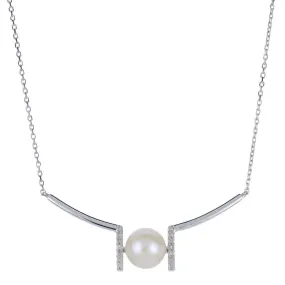 18 inch Fresh Water Pearl and Natural Diamond Necklace with 14K White Clasp