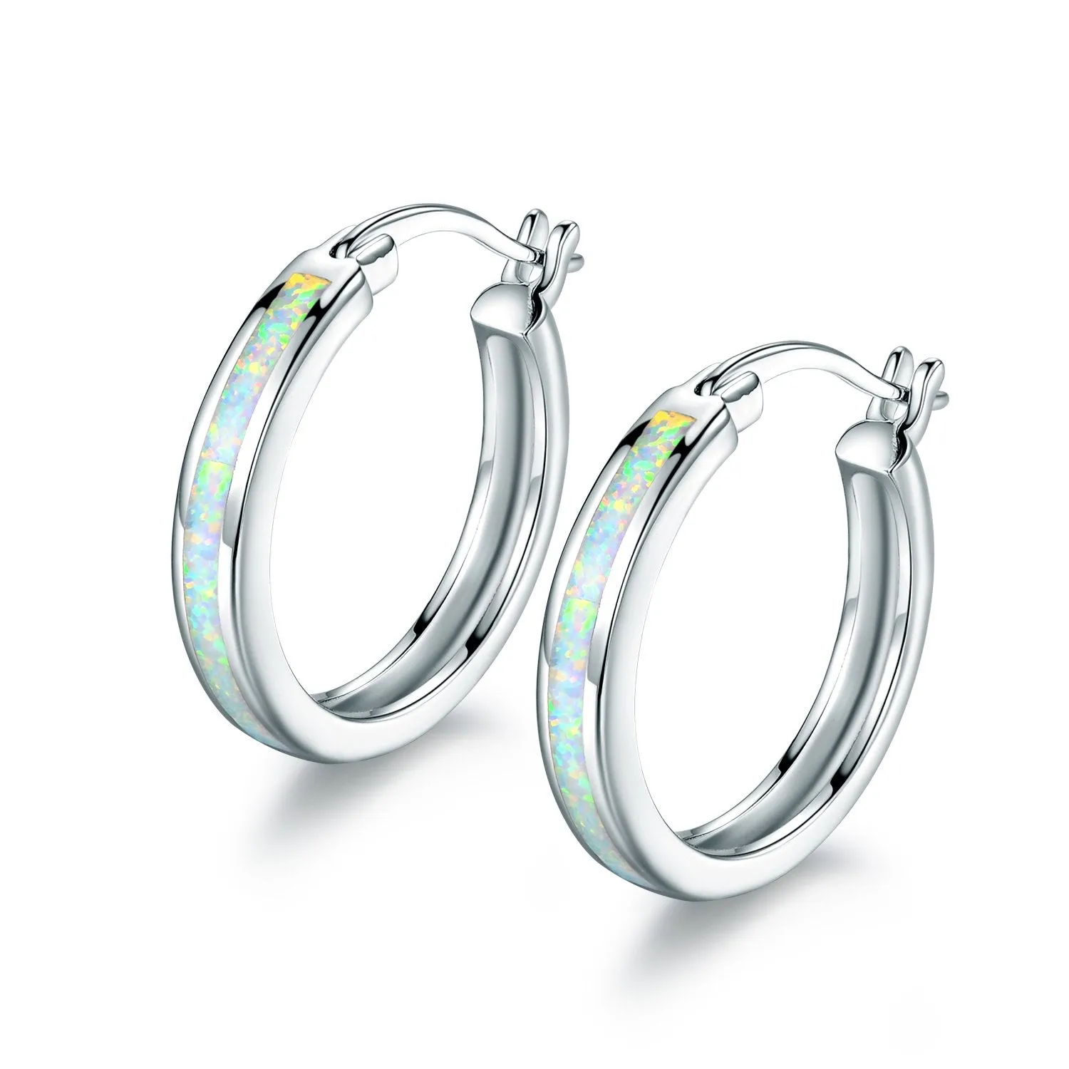 18K Gold Plated Opal Hoop Earrings