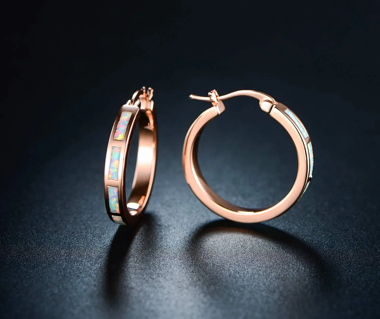 18K Gold Plated Opal Hoop Earrings