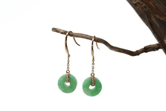 18K Royal Rose Gold Genuine Jade Jadeite Lucky Nuts Drop Earrings