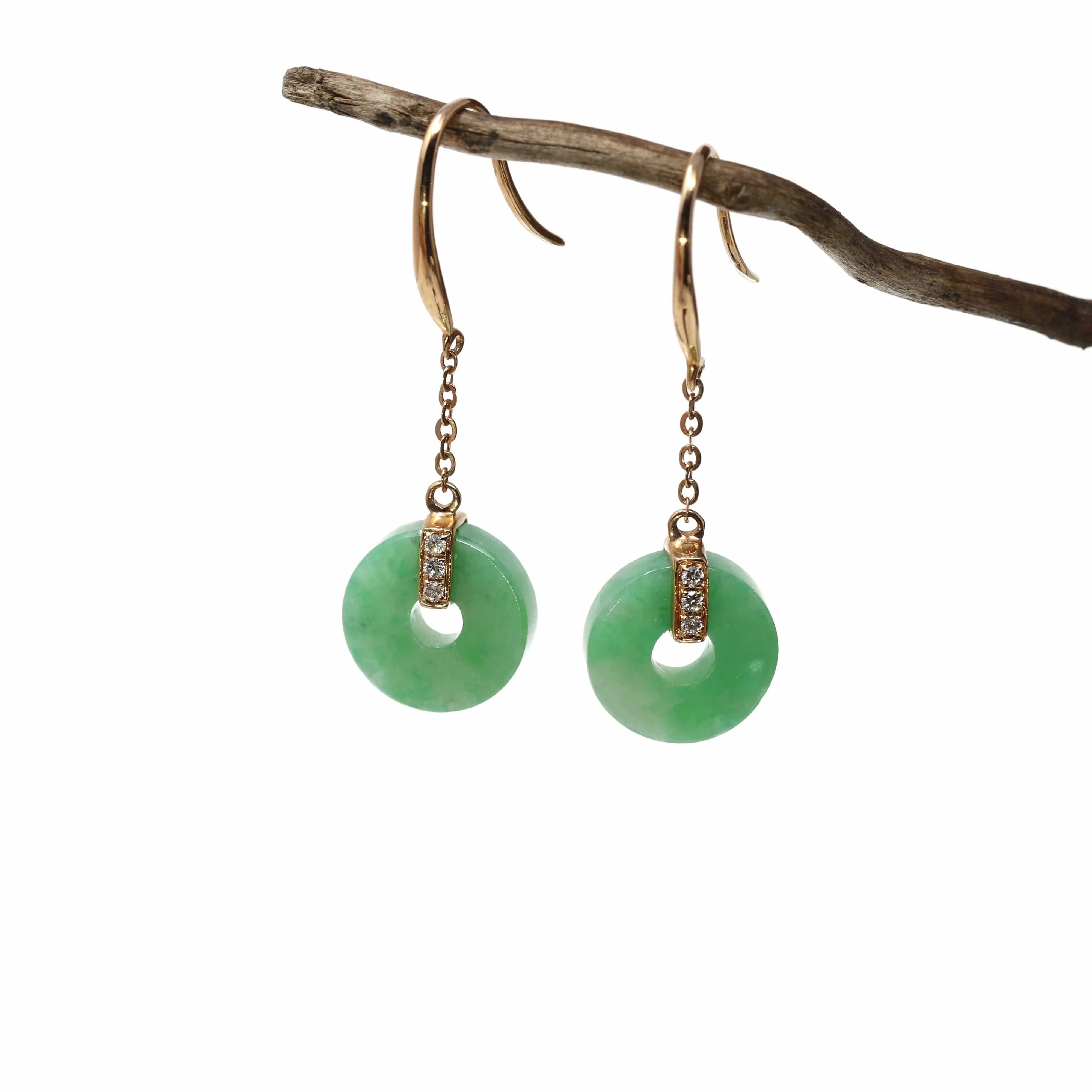 18K Royal Rose Gold Genuine Jade Jadeite Lucky Nuts Drop Earrings