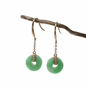 18K Royal Rose Gold Genuine Jade Jadeite Lucky Nuts Drop Earrings