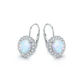 18K White Gold Plated Flower Opal Huggie Earrings