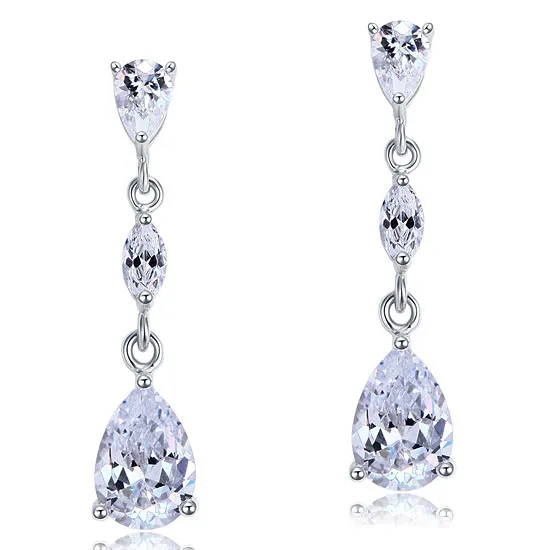 2 Carat Created Pear Cut Diamond Dangle Drop Sterling 925 Silver Earrings XFE8083