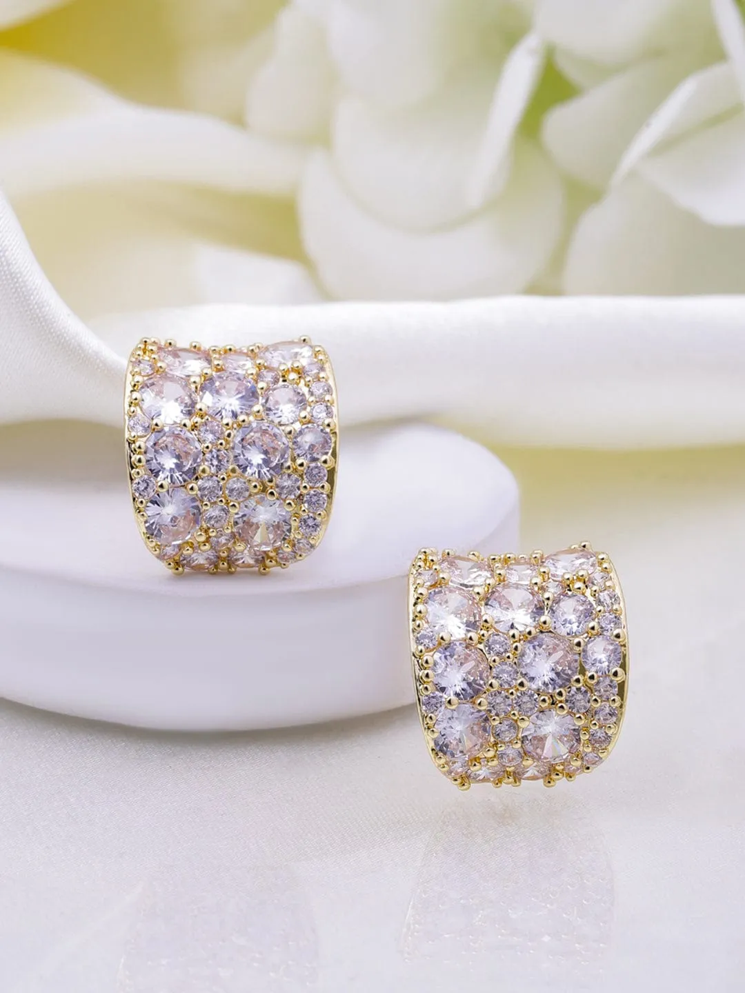 22K Gold Plated Sparkling AD & Cubic Zirconia Studded Luxurious Hoop Earrings