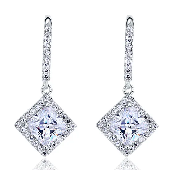 3 Carat Created Princess Cut Diamond Dangle Drop Sterling 925 Silver Earrings XFE8065