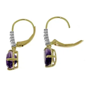 3.15 Carat 14K Solid Yellow Gold Leverback Earrings Natural Diamond Amethyst