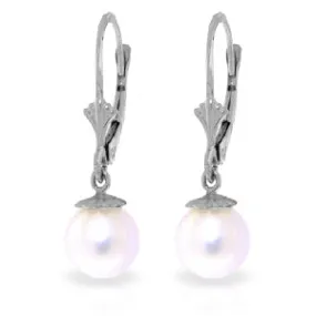 4 Carat 14K Solid White Gold Leverback Earrings Natural Pearl