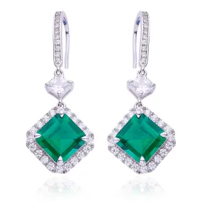 4.0Carat Square Green Zircon Hook Earrings