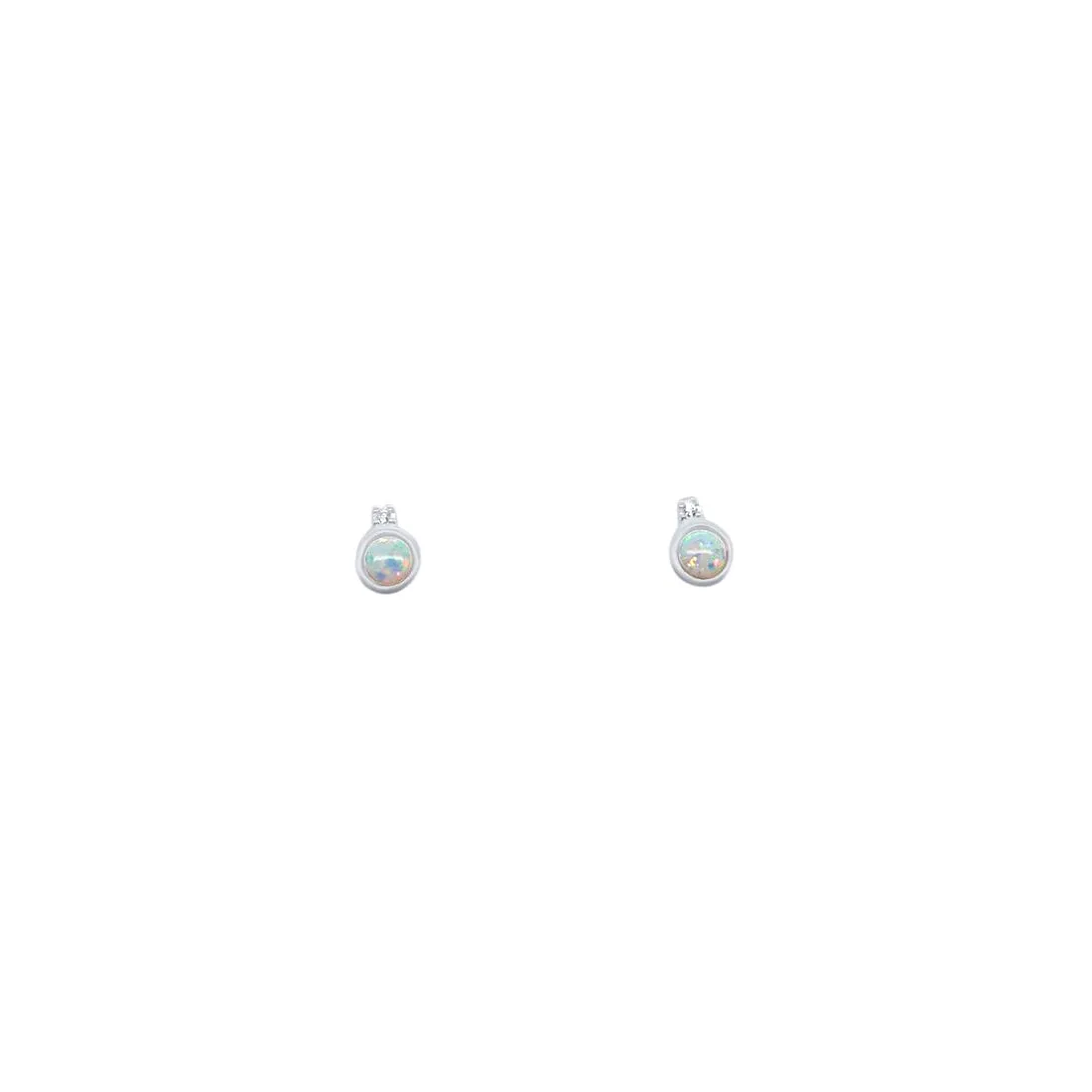 4mm Stud Earrings with Synthetic White Opal in Sterling Silver