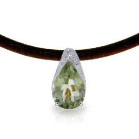 6 Carat 14K Solid White Gold Leather Necklace Green Amethyst