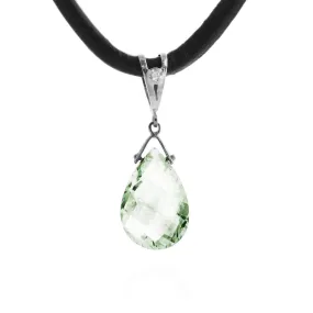 6.51 Carat 14K Solid White Gold Leather Necklace Diamond Green Amethyst