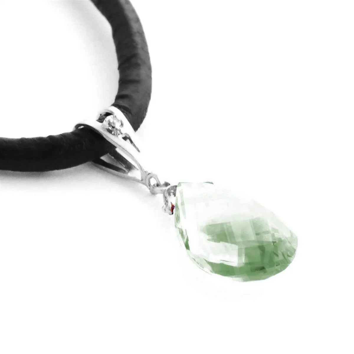 6.51 Carat 14K Solid White Gold Leather Necklace Diamond Green Amethyst