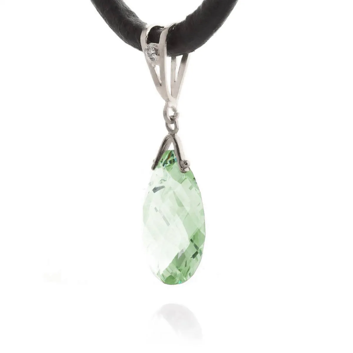 6.51 Carat 14K Solid White Gold Leather Necklace Diamond Green Amethyst