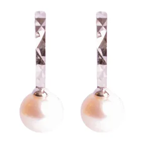 8 mm White Pearl Silver Earrings